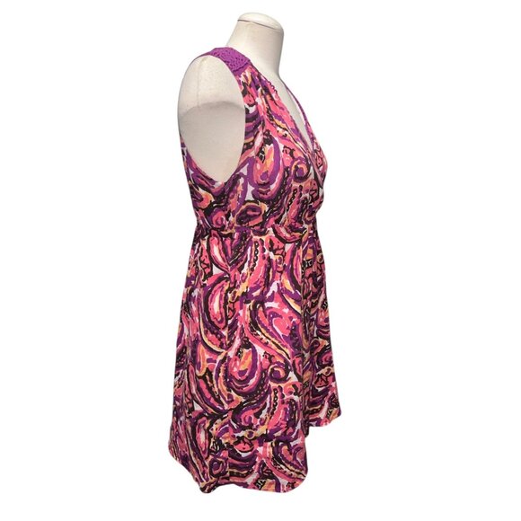 Merona Cotton Sleeveless Paisley V Neck Dress Sz Large Pink Purple Polyester Cas - Picture 11 of 11
